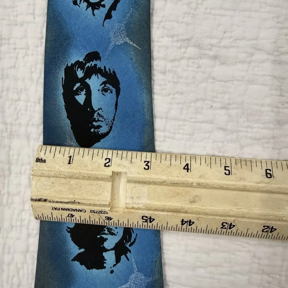 Beatles Men’s Skinny Pointed Tie Blue/Black Graphic Face Print Polyester Korea